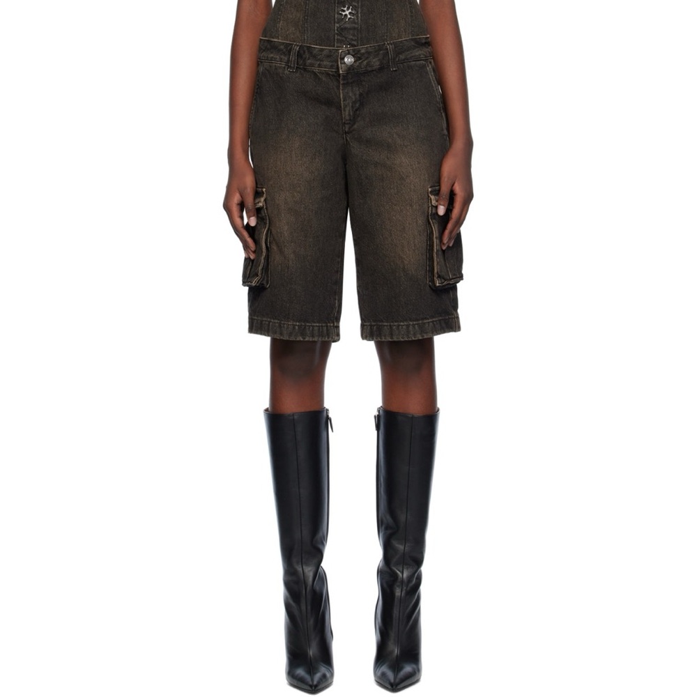 Miaou Dune Denim Cargo Shorts (Sz L) Low Rise Ochre Brown - Picture 1 of 16